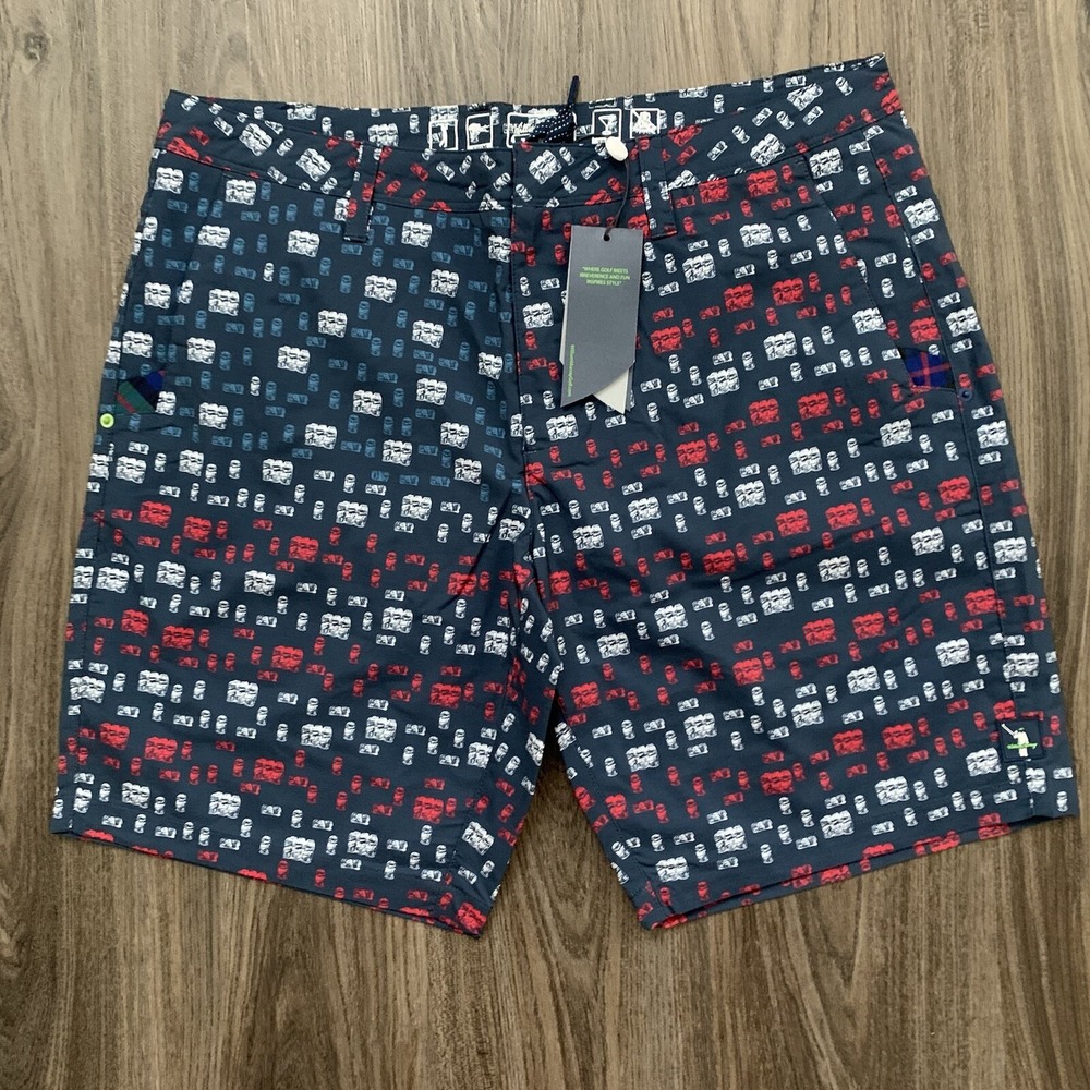 William Murray Water Hazard Shorts Mens 34 Red White & Brew Golf Swim Drink Hunt